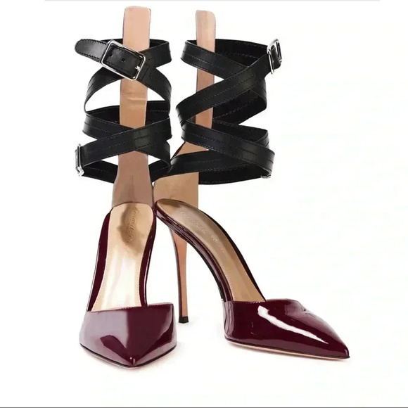 Gianvito Rossi Sz 9 Burgundy Parker 105 closes toe Multi strap heels - Picture 3 of 10